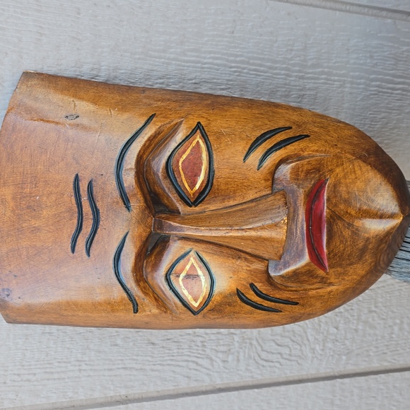 Hand-Carved Wooden Tribal Wall Mask – Rustic Finish, Ethnic Decor Accent, 12" - Picture 1 of 12